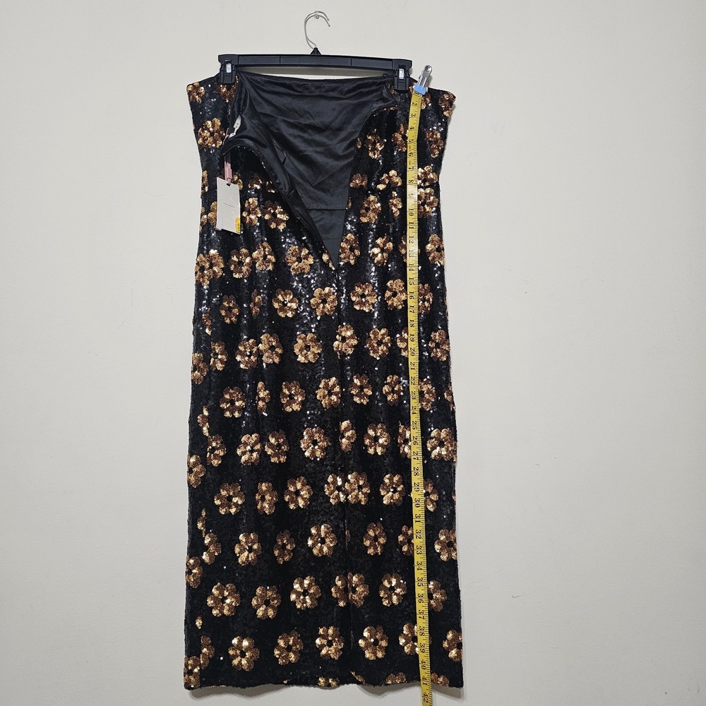 Alex Marie Dress 18 Black Gold Strapless Midi Sleeveless Sequin Embroidery 1061 - Picture 9 of 12